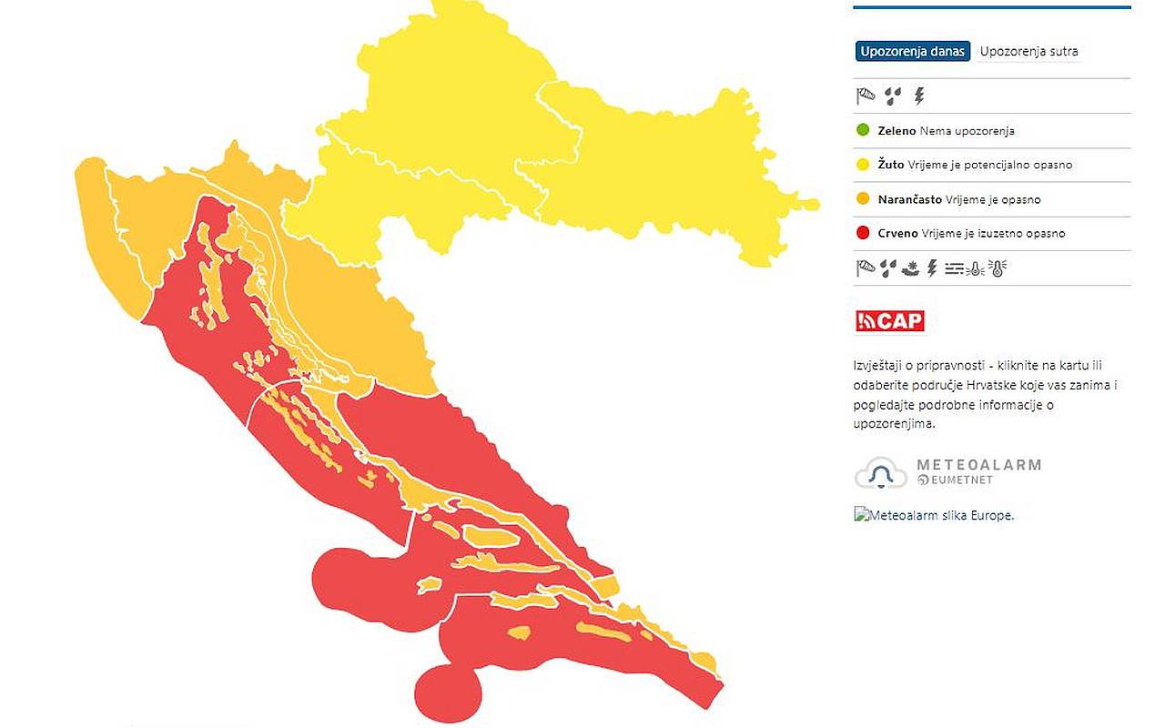 DHMZ izdao narančasto i crveno upozorenje za dubrovačko područje