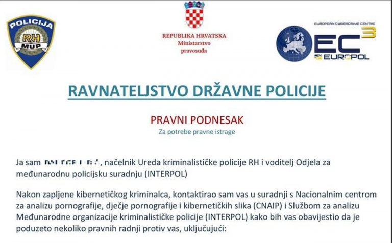 Policija upozorava na prijevaru: ukoliko ste primili ovakav mail, odmah ga izbrišite!