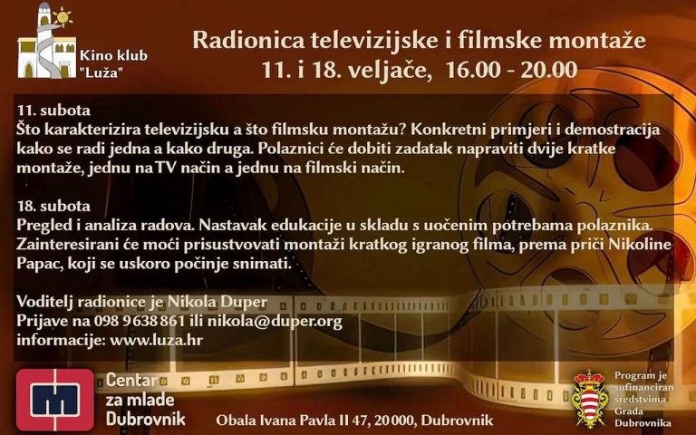 Radionice televizijske i filmske montaže i digitalne obrade fotografija – prijave su otvorene