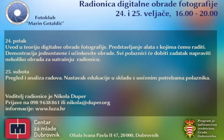 Radionica digitalne obrade fotografije u Centru za mlade Dubrovnik