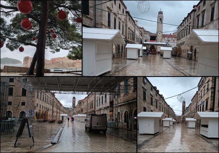 FOTOGALERIJA Još sitno brojimo do otvaranja Zimskog festivala, kućice već na Stradunu