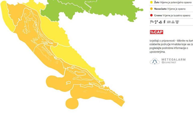 Narančasti meteoalarm za dubrovačko područje – u nedjelju jak vjetar i obilni pljuskovi s grmljavinom