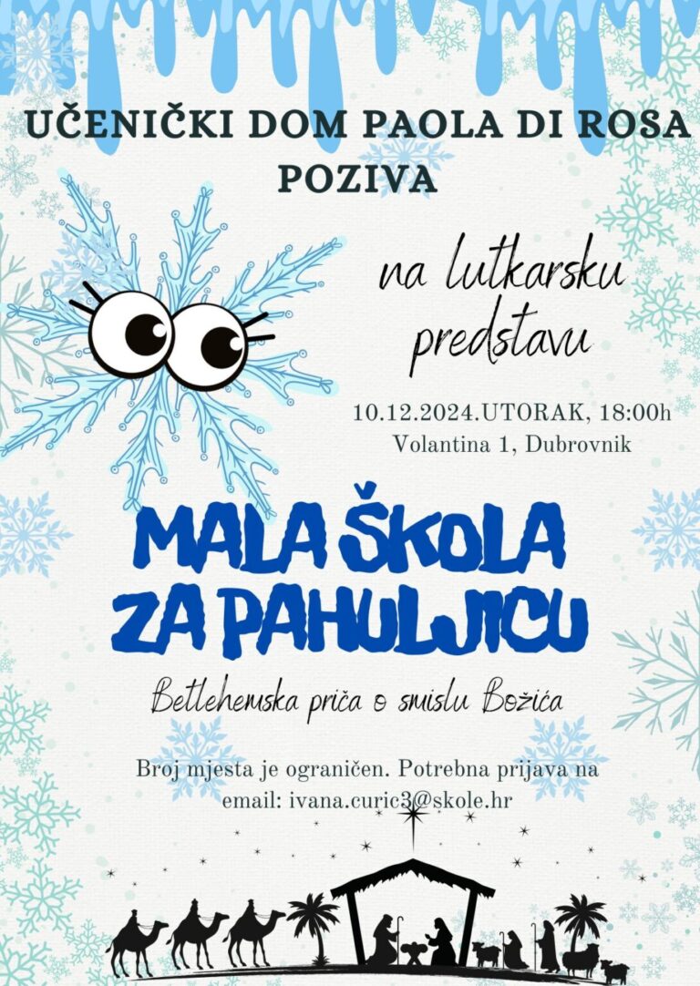 Odvedite svoje mališane na lutkarsku predstavu “Mala škola za pahuljicu”